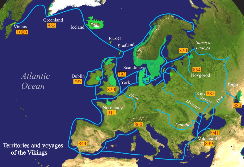 Карта походов викингов в IX-X веках