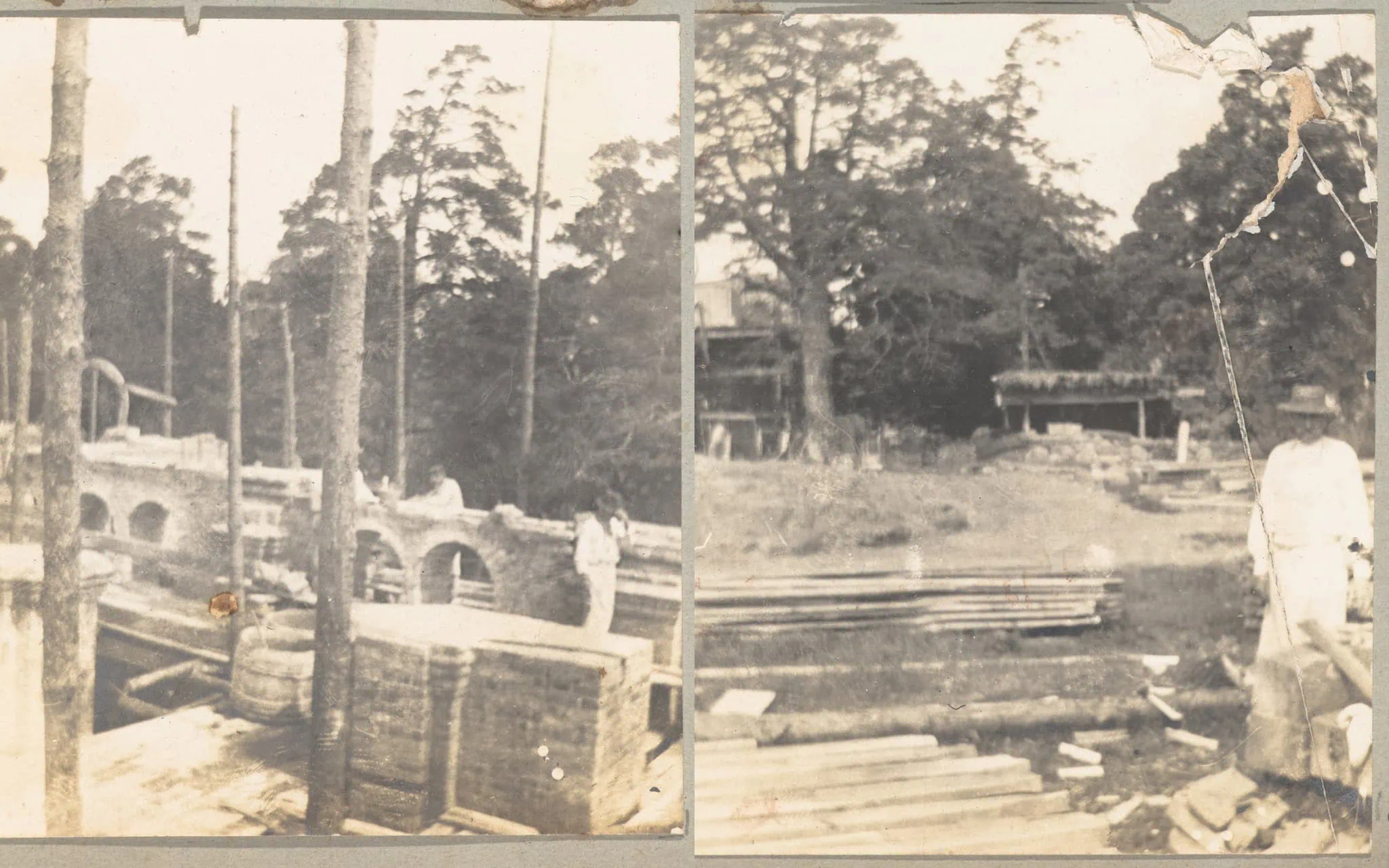 Рабочие на стройке костёла св. Михаила Архангела. Белогруда, около 1905-1906 гг.. Источник - Музей фотографии в Кракове